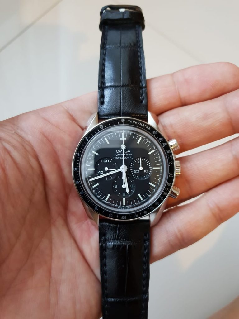 Black Croco Strap on Omega Speedmaster by Gunny Straps