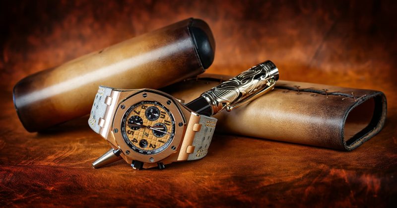 Racing Grey Leather Strap on Audemars Piguet Royal Oak Offshore Rose Gold by Gunny Straps