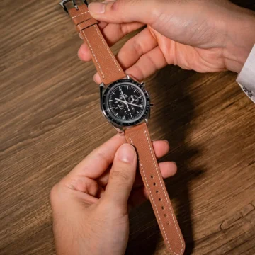 Cognac-Saffiano-Strap-on-Omega-Speedmaster-made-by-Gunny-Straps