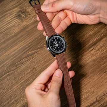 Mocha-chessboard-strap-on-Omega-Speedmaster-made-by-Gunny-Straps