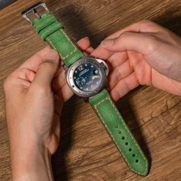 Canvas-Lime-Green-No-4-watch-strap-on-Panerai-Submersible-PAM106-made-by-Gunny-Straps