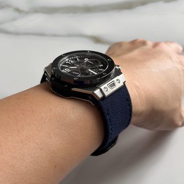 Canvas Navy Blue Strap with Hook & Loop on Hublot Unico 42 Emil by Gunny Straps