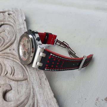 Audemars Piguet Straps - Racing Black with White Red Stitch by Gunny Straps
