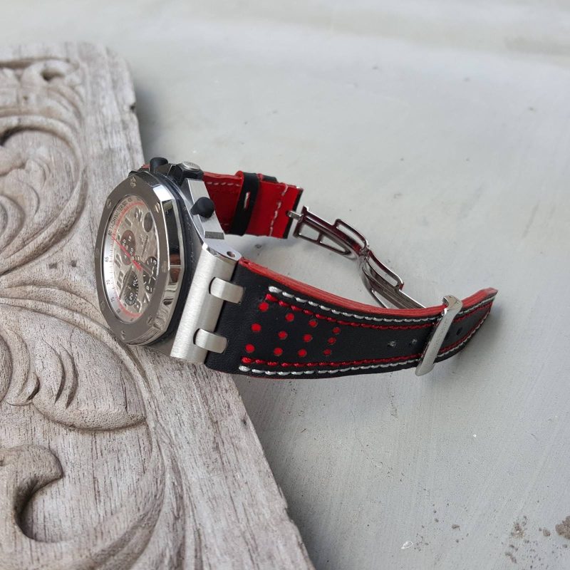 Racing Black with White Red Stitch Strap For Audemars Piguet Royal Oak Offshore Chronograph by Gunny Straps