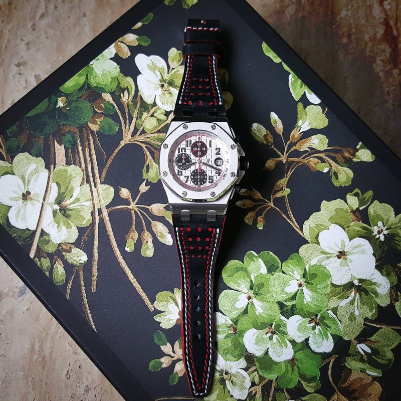 Racing Black with White Red Stitch Strap For Audemars Piguet Royal Oak Offshore Chronograph by Gunny Straps