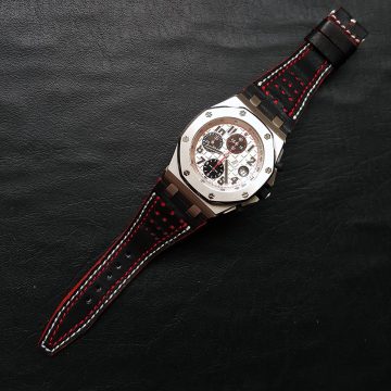 Audemars Piguet Straps - Racing Black with White Red Stitch by Gunny Straps