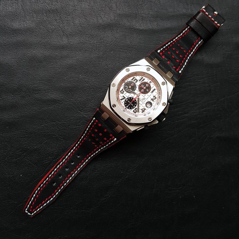 Racing Black with White Red Stitch Strap For Audemars Piguet Royal Oak Offshore Chronograph by Gunny Straps