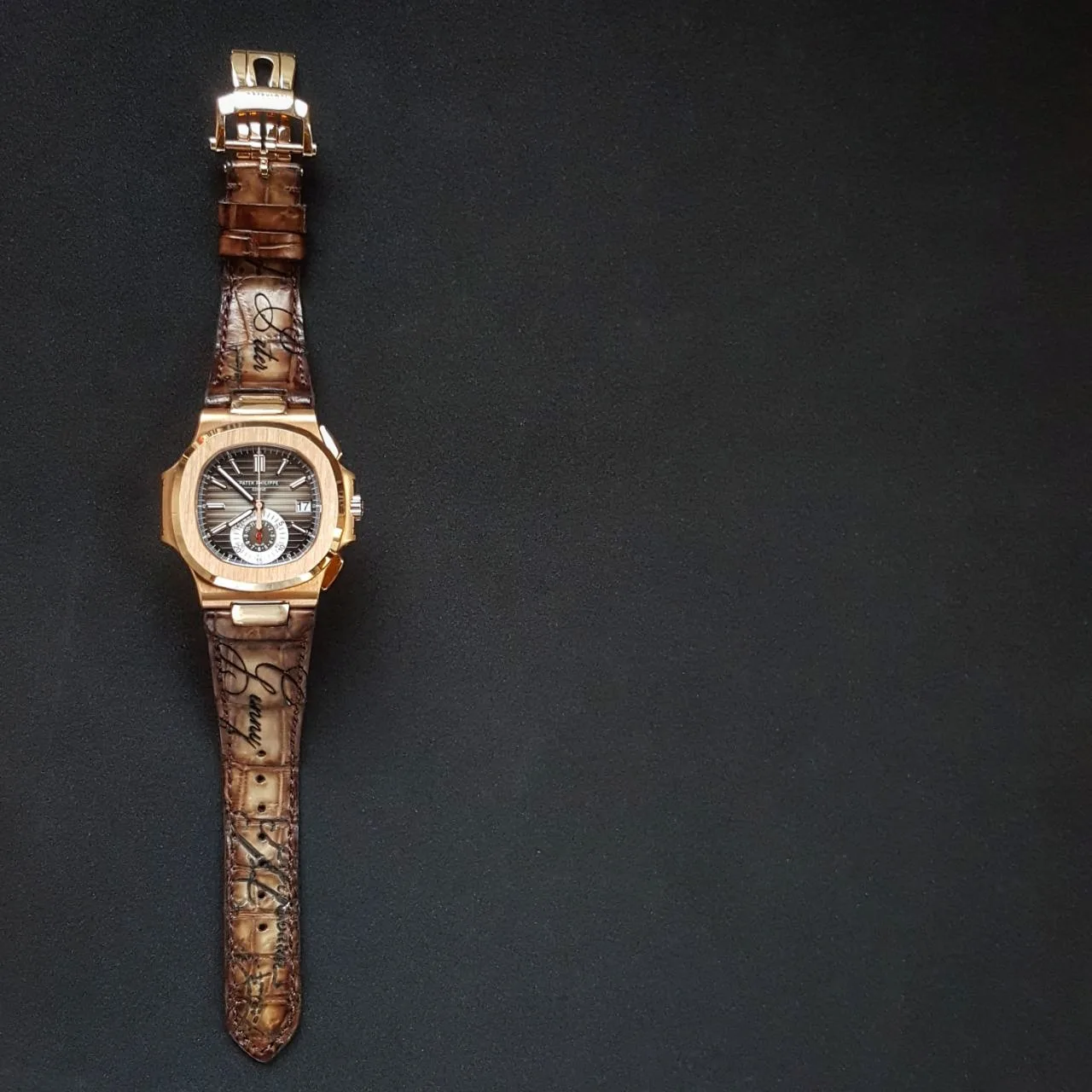 Beaver Croco with Scritto Strap on Patek Philippe Nautilus by Gunny Straps