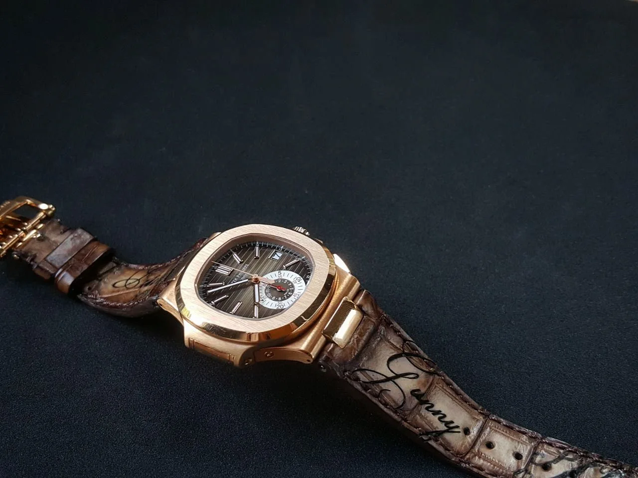 Beaver Croco with Scritto Strap on Patek Philippe Nautilus by Gunny Straps