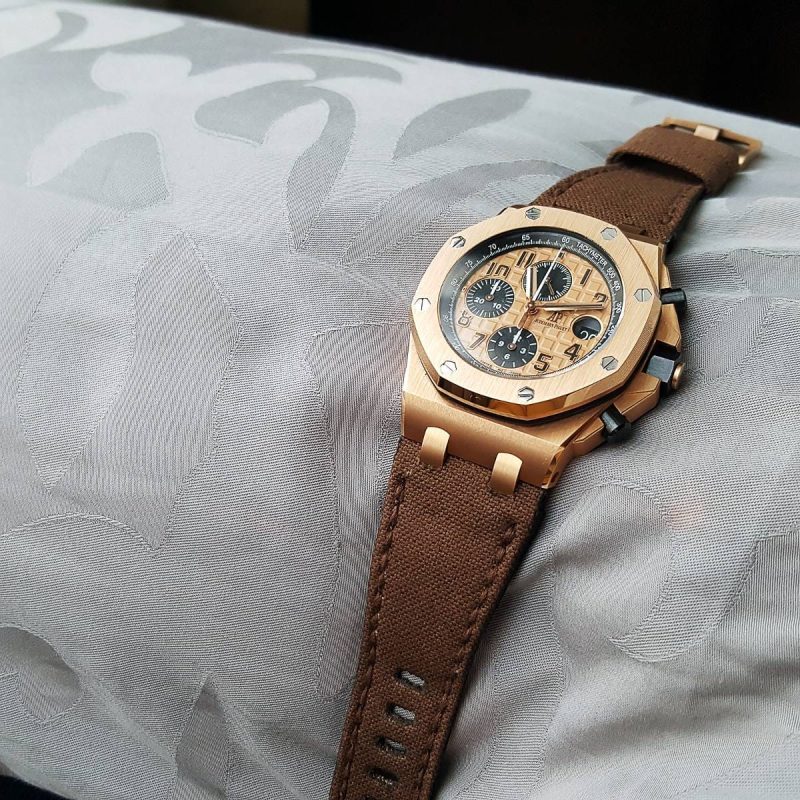 Coffee Brown Japanese Canvas Strap for Audemars Piguet Royal Oak Offshore by Gunny Straps