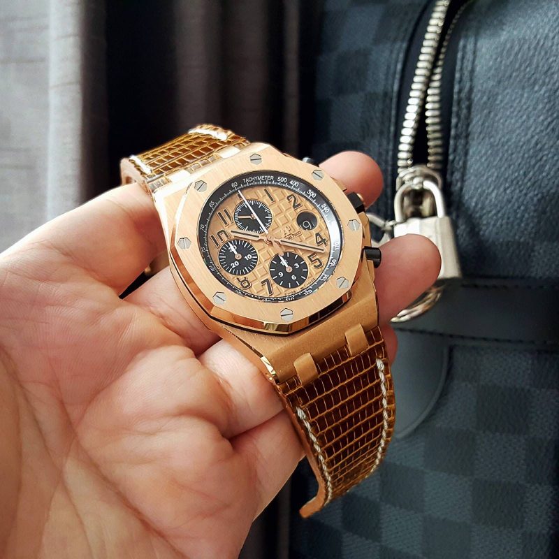 Dark Gold Lizard Strap for Audemars Piguet Royal Oak Offshore Chronograph Rose Gold by Gunny Straps