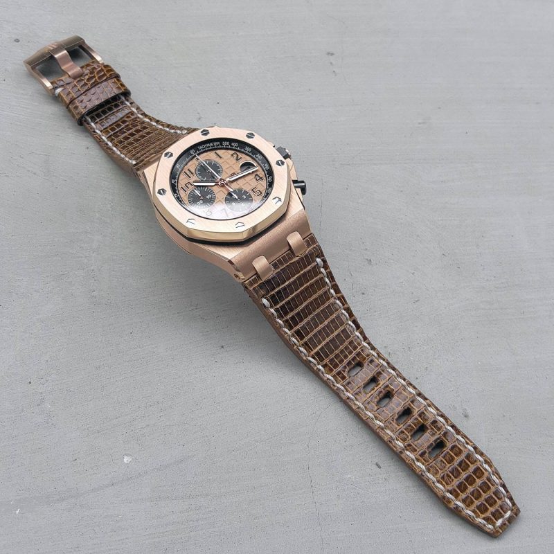 Dark Gold Lizard Strap for Audemars Piguet Royal Oak Offshore Chronograph Rose Gold by Gunny Straps