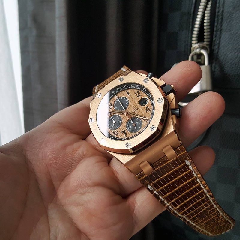 Dark Gold Lizard Strap for Audemars Piguet Royal Oak Offshore Chronograph Rose Gold by Gunny Straps