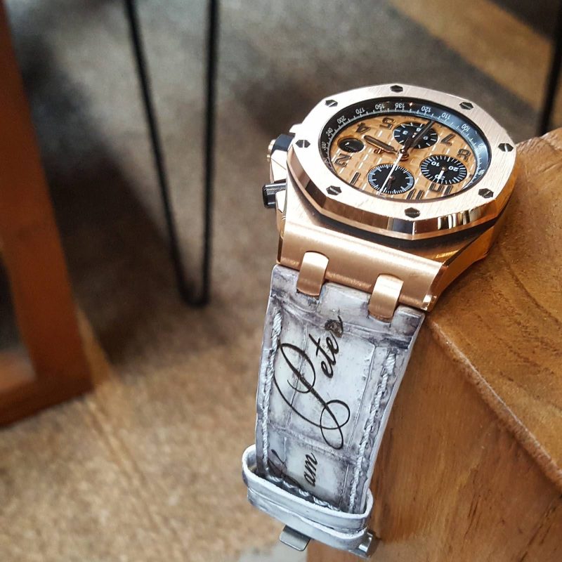 Ivory Croco with Scritto Leather Strap For Audemars Piguet Royal Oak Offshore Rose Gold by Gunny Straps