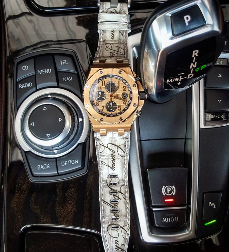 Ivory Croco with Scritto Leather Strap For Audemars Piguet Royal Oak Offshore Rose Gold by Gunny Straps