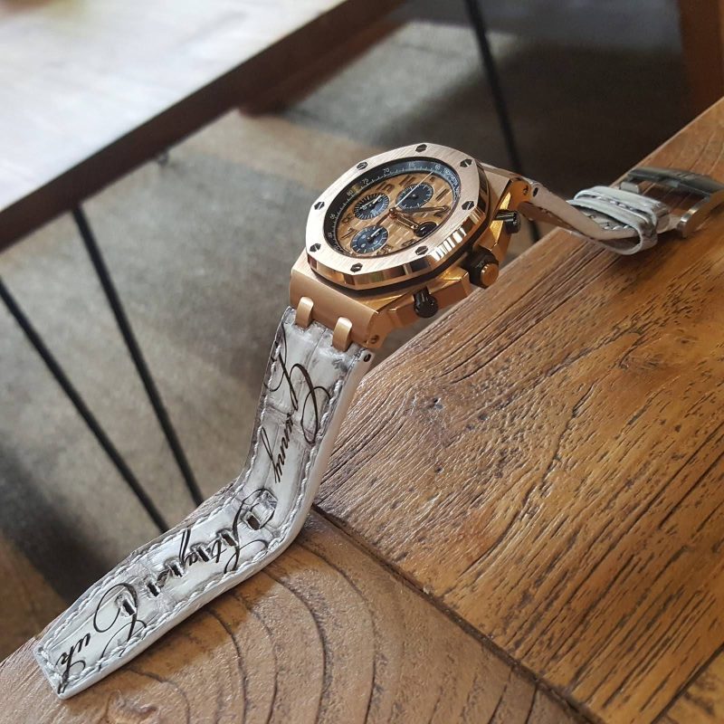 Ivory Croco with Scritto Leather Strap For Audemars Piguet Royal Oak Offshore Rose Gold by Gunny Straps