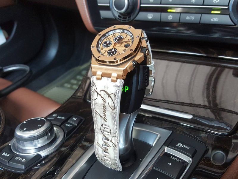 Ivory Croco with Scritto Leather Strap For Audemars Piguet Royal Oak Offshore Rose Gold by Gunny Straps