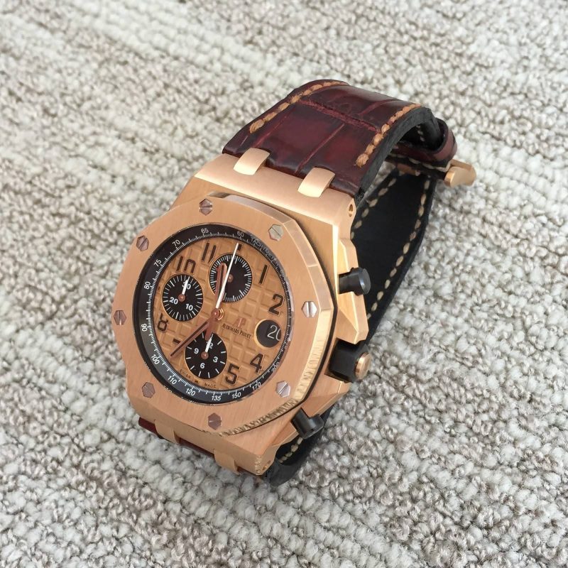 Bordeaux Croco Leather Strap For Audemars Piguet Royak Oak Offshore Chronograph Rose Gold by Gunny Straps