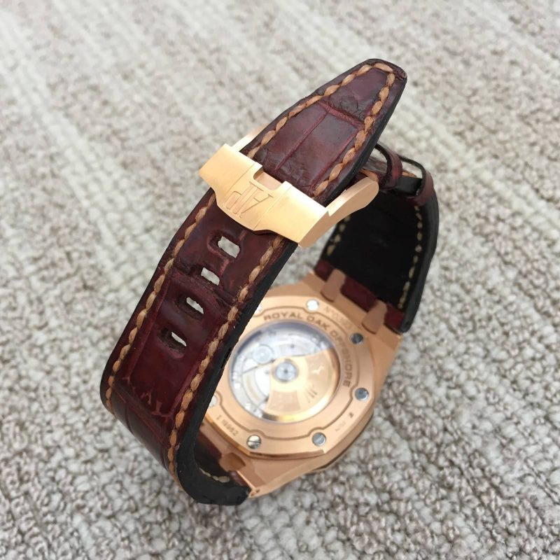 Bordeaux Croco Leather Strap For Audemars Piguet Royak Oak Offshore Chronograph Rose Gold by Gunny Straps