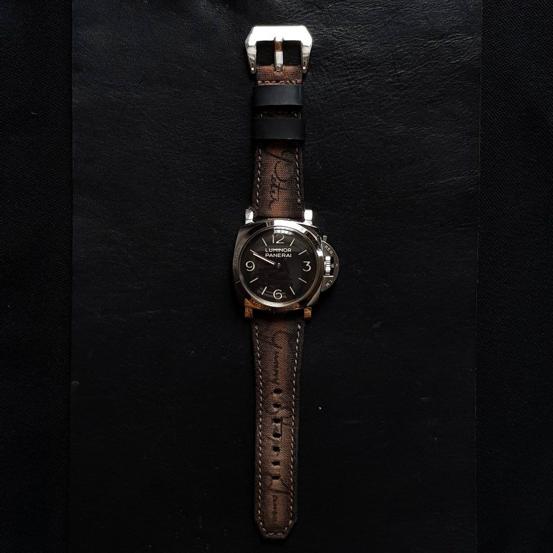 Japanese Canvas Brown Patina Scritto Strap for Panerai Luminor PAM372 by Gunny Straps