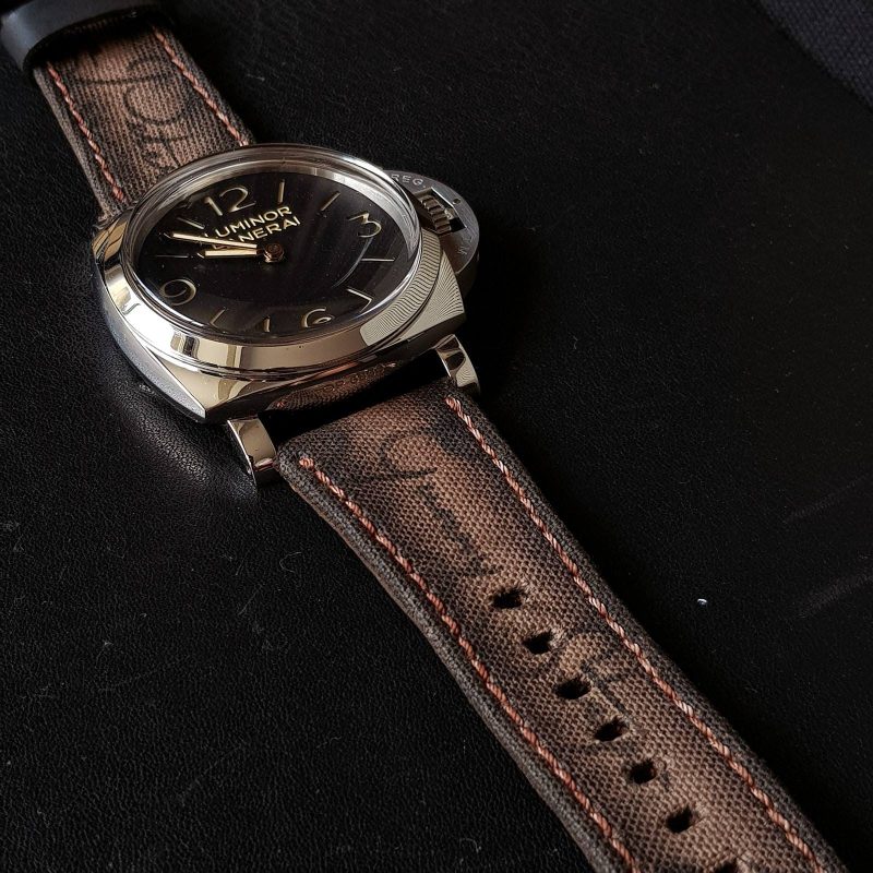 Japanese Canvas Brown Patina Scritto Strap for Panerai Luminor PAM372 by Gunny Straps