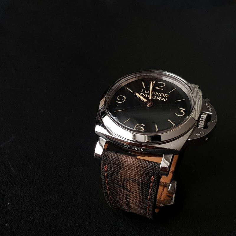 Japanese Canvas Brown Patina Scritto Strap for Panerai Luminor PAM372 by Gunny Straps