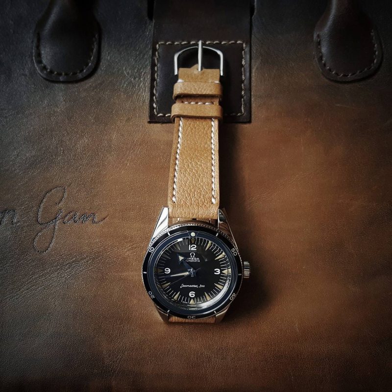 Pebble Tan Leather Strap For Omega Seamaster by Gunny Straps