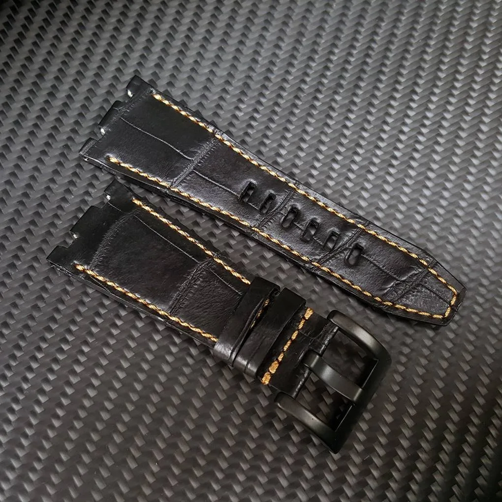 【新品未使用】PANERAI クロコダイルレザー ストラップ 黒 Sサイズ 新品)ウォッチアクセサリー 革バンド パネライ ルミノール用