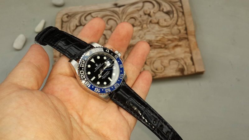 Black Croco Leather Strap For Rolex Batman by Gunny Straps