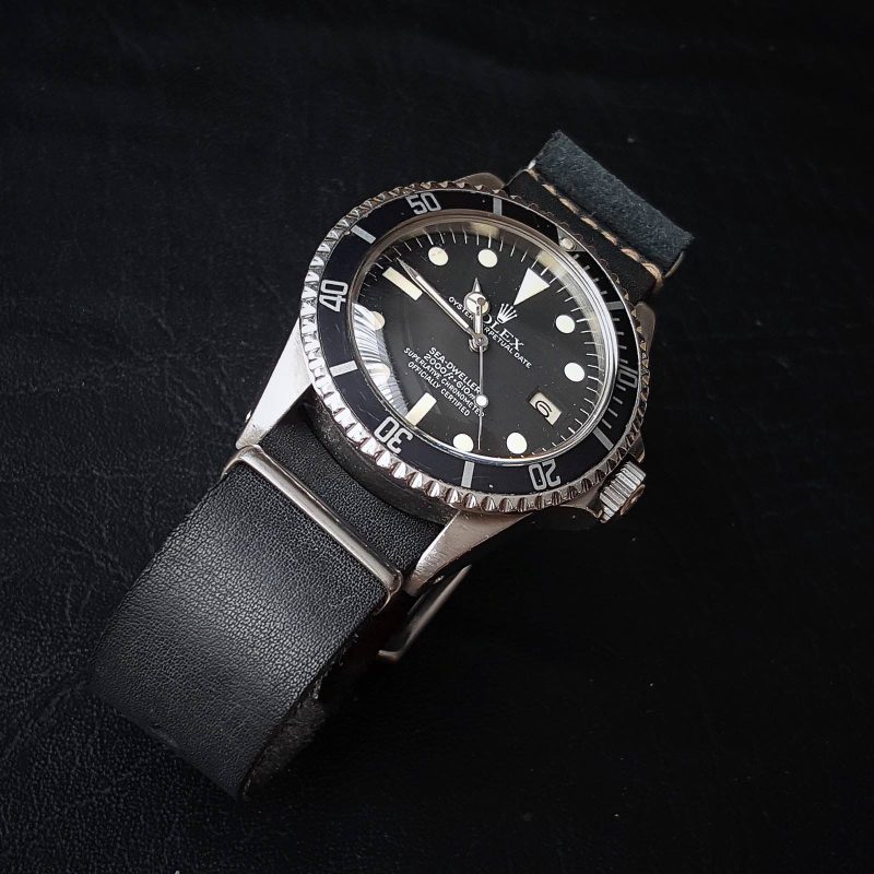 black Single Pass leather strap for rolex