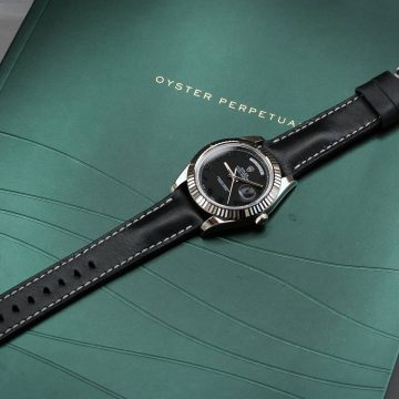 Black Padded Strap on Rolex Day Date II by Gunny Straps