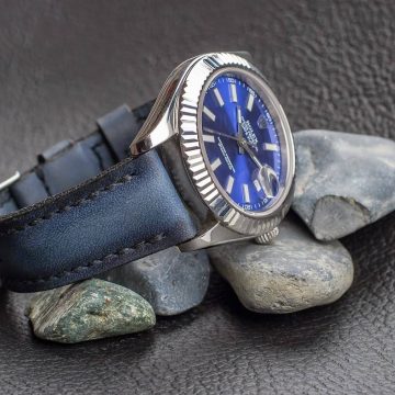 Deep Blue Leather Strap For Rolex by Gunny Straps