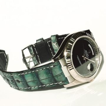 Turquoise Croco Strap on Rolex Day Date by Gunny Straps
