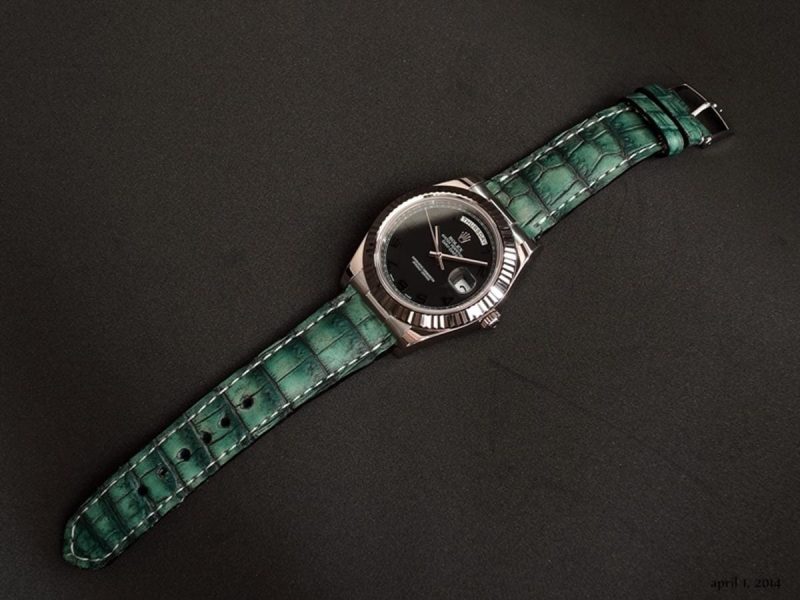 Turquoise Croco Strap on Rolex Day Date by Gunny Straps