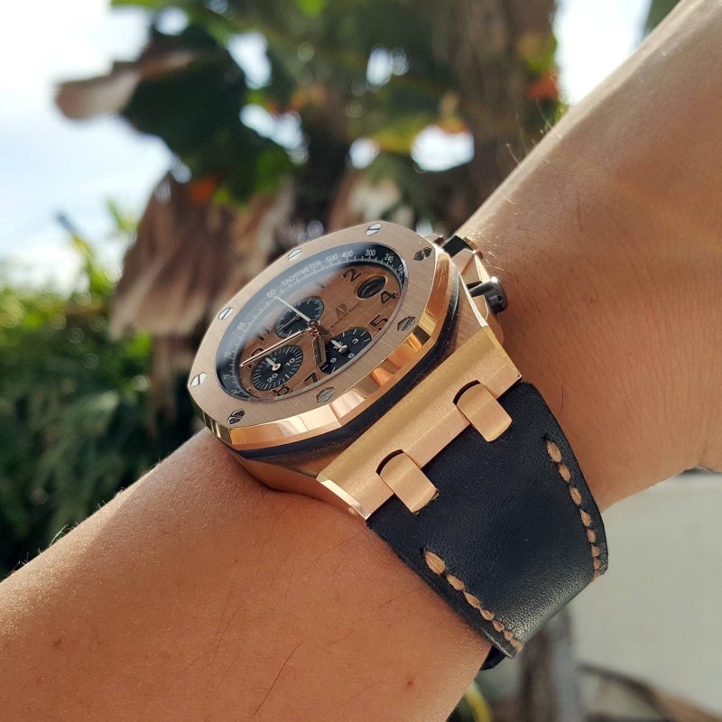 Charcoal Leather Strap For Audemars Piguet Royal Oak Offshore Chronograph Rose Gold by Gunny Straps