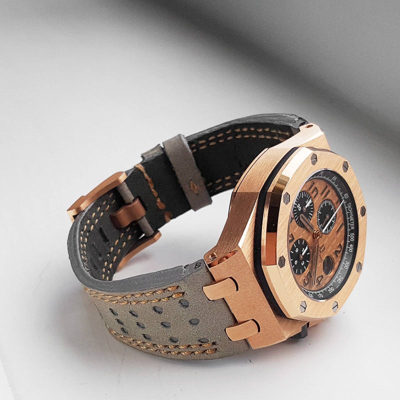 Racing Grey with Double Rose Gold Stitch For Audemars Piguet Royal Oak Offshore Chronograph by Gunny Straps