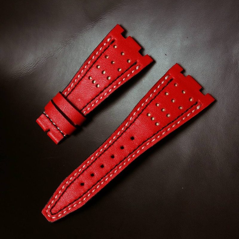 Racing Red with White Black Stitch Strap For Audemars Piguet by Gunny Straps