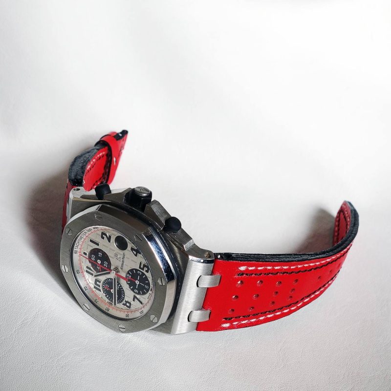 Racing Red with White Black Stitch Strap For Audemars Piguet Royal Oak Offshore Chronograph by Gunny Straps