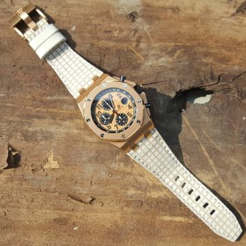 Black Chessboard Leather Strap For Audemars Piguet Royal Oak Offshore Chronograph Rose Gold by Gunny Straps