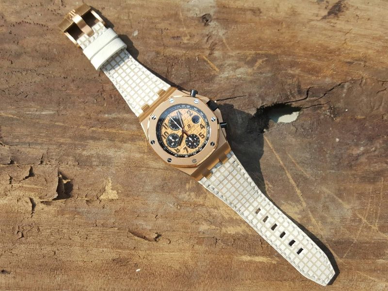 Black Chessboard Leather Strap For Audemars Piguet Royal Oak Offshore Chronograph Rose Gold by Gunny Straps