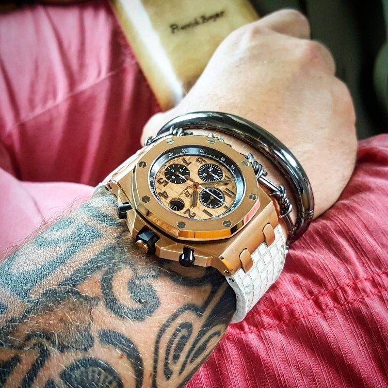 Black Chessboard Leather Strap For Audemars Piguet Royal Oak Offshore Chronograph Rose Gold by Gunny Straps