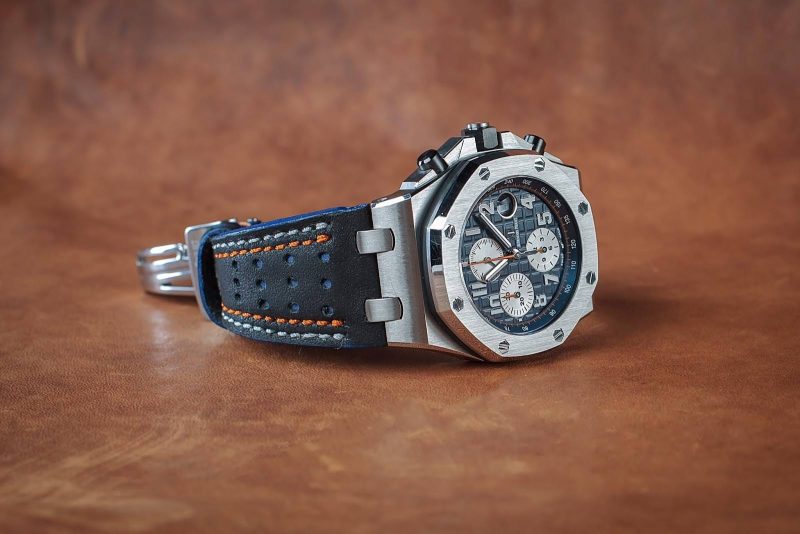 Racing Black with White Orange Stitch Strap For Audemars Piguet Royal Oak Offshore Chronograph by Gunny Straps