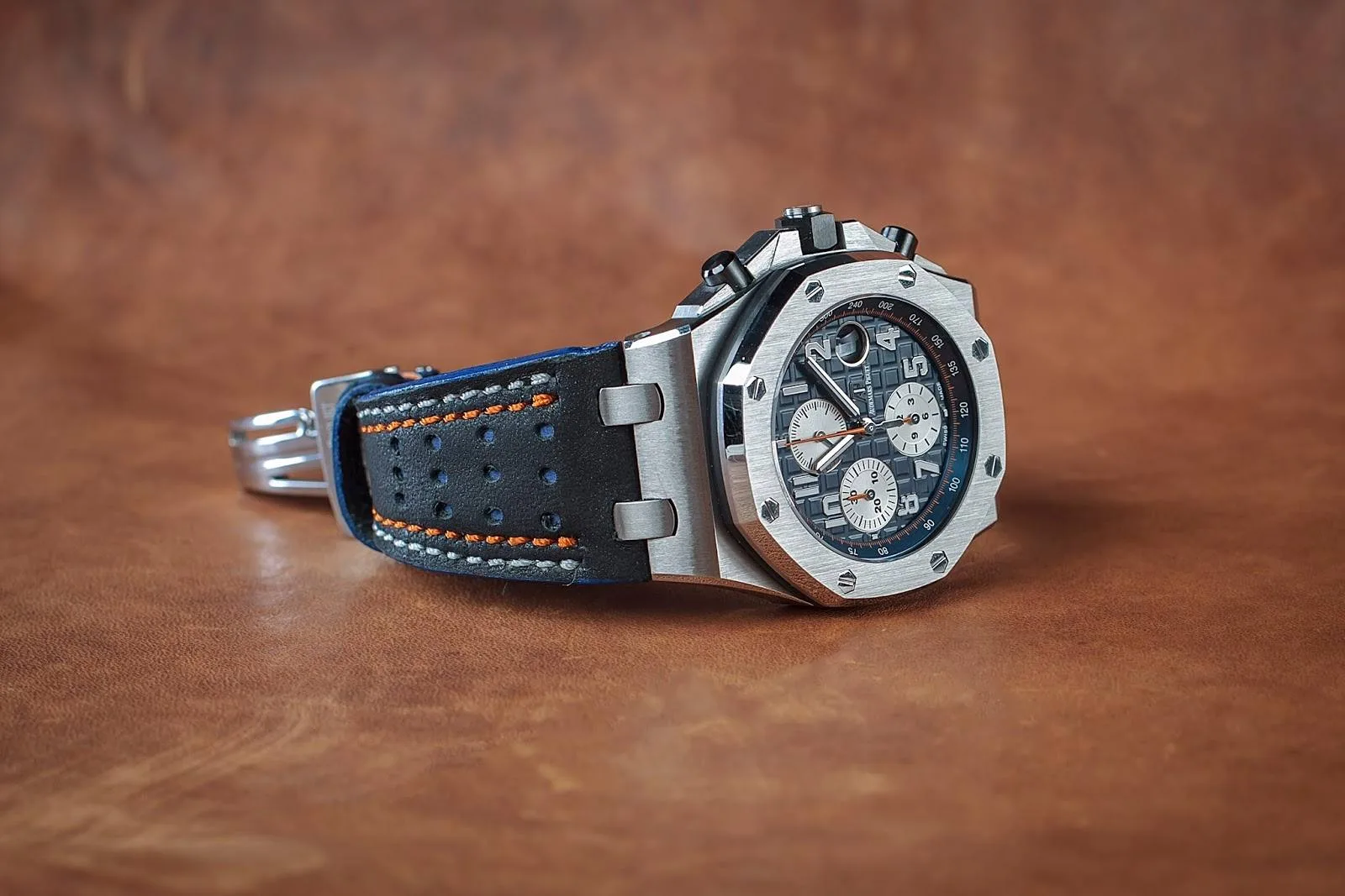 Audemars Piguet Straps - Racing Black with White Orange Stitch by Gunny Straps