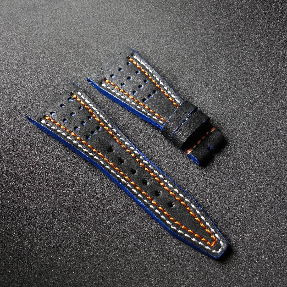Audemars Piguet Straps - Racing Black with White Orange Stitch by Gunny Straps