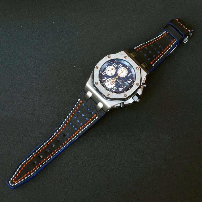 Racing Black with White Orange Stitch Strap For Audemars Piguet Royal Oak Offshore Chronograph by Gunny Straps