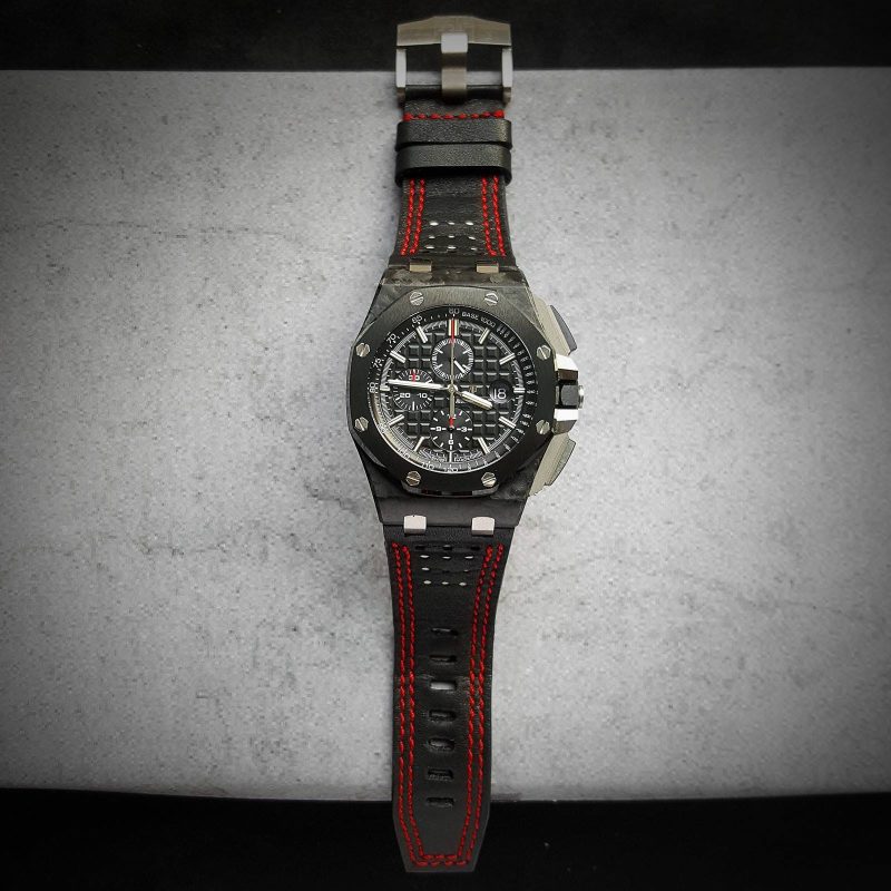 Racing Black with White Red Stitch Strap For Audemars Piguet Royal Oak Offshore Chronograph by Gunny Straps