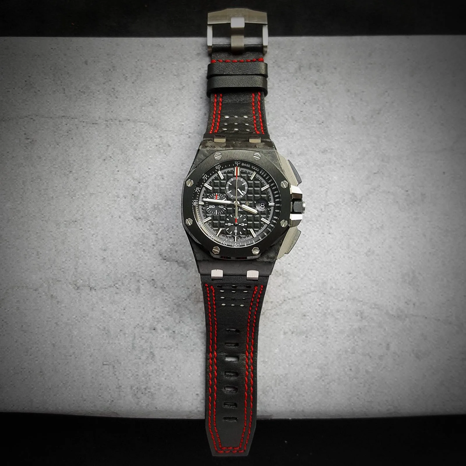 Audemars Piguet Straps - Racing Black with Red Stitch by Gunny Straps
