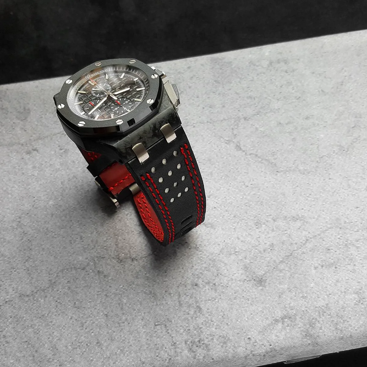 Audemars Piguet Straps - Racing Black White with Double Red Stitch by Gunny Straps