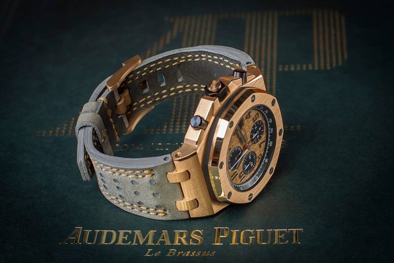 Racing Grey with Double Rose Gold Stitch For Audemars Piguet Royal Oak Offshore Chronograph by Gunny Straps