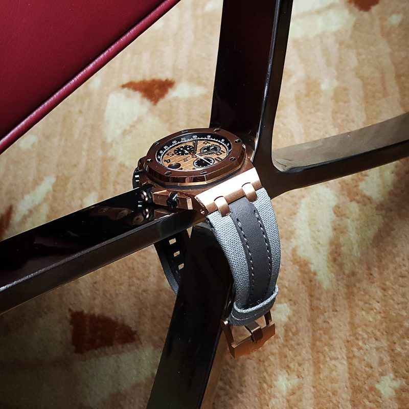 Threesome Grey Leather Strap for Audemars Piguet Royal Oak Offshore Chronograph by Gunny Straps